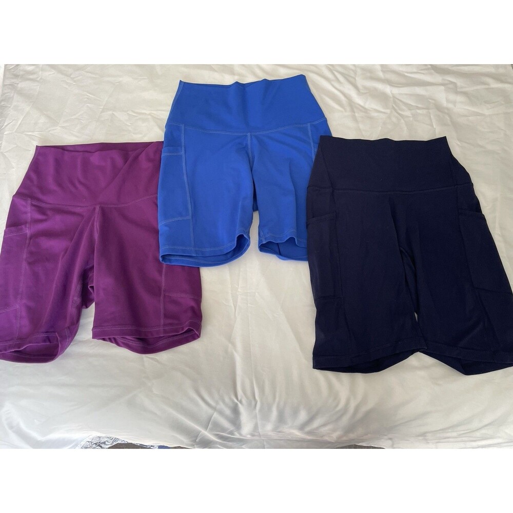 ColorfulKoala Women’s Lot of 3 (Purple Blue Navy) High waisted Biker Shorts